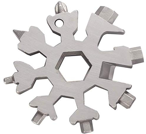 Edelstahl Schneeflocke Multifunktionswerkzeug, 18-in-1 Schneeflocke Multi-Tool Karte, Fahrrad Multifunktionswerkzeug tragbare Schraubendreher Flaschenöffner Ringschlüssel für Outdoor (Silver)