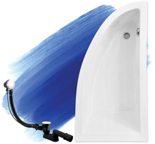BADLAND Badewanne Original Weiß Acryl Wanne Eckbadewanne PRAKTIKA 150x70 Rechts KOMPLETTSET SET + Füßen und Exklusive Chrom Automatik Ablaufgarnitur Made in EU 3in1