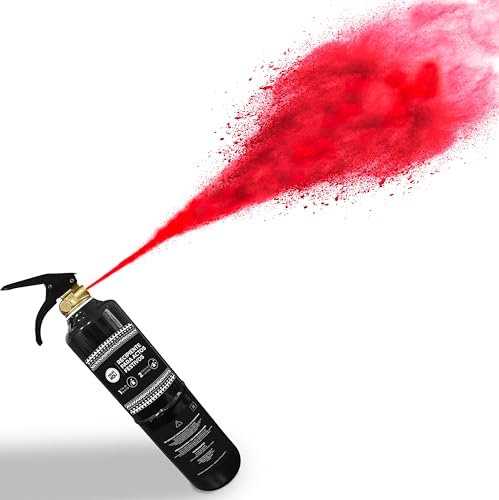 POLVO HOLI- Extintor 1 kg con Polvo Holi (Rojo) Extintor tamaño pequeño de polvo de colores para tu fiesta Holi, Baby Shower, evento, carrera holi, fiesta, cumpleaños