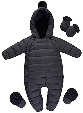 famuka Baby Winter Warm Down Snowsuits Hooded Puffer Outwear (Black, 12-18 Months)