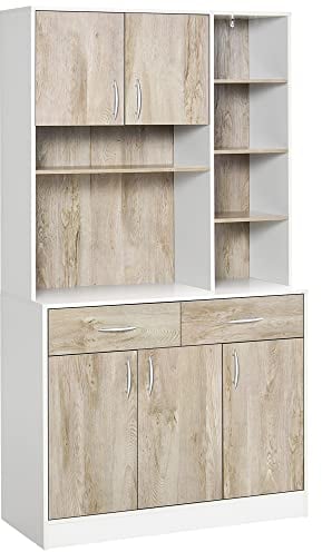 HOMCOM Kitchen Cupboard Sideboard Storage Cabinet Unit with Counter Top, Adjustable Shelves, Drawers for Dining Room, Living Room
