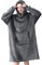 LAMOOER Hoodie Sweatshirt Decke, übergroße weiche Flanell Hoodie Decke mit großer Tasche, Home Warm Pyjama für Damen, Herren, Kinder (Grau)