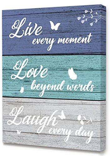 Moderne, rustikale Leinwand mit Zitat Live Love Laugh, gerahmt, Wandkunst, moderne Wohnkultur, fertig zum Aufhängen, für Zuhause, Bauernhaus, Küche, Esszimmer, Wohnzimmer, Wanddekoration, 30,5 x