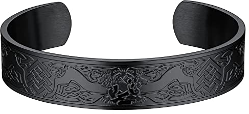 FaithHeart Schwarz Viking Armreif für Herren Männer Punk Gotik Wikinger Armband Offener Armschmuck mit Geschenkebox für Geburtstag Weihnachten