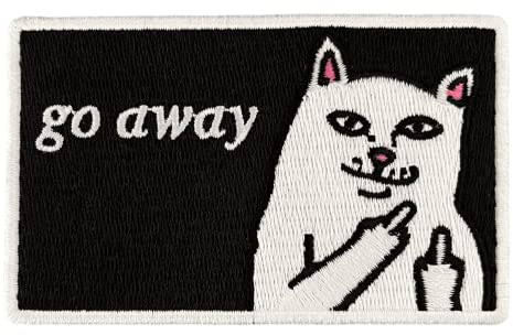 Urbanski Patch Go away geh weg Katze zeigt Finger zum Aufbügeln 5,2 x 8,4 cm | Aufnäher Applikation Bügelbild