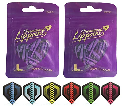 THOR-DARTS L-Style Dartspitzen im Doppelpack Flights (2x30 Stück + 1 Set Flights) Violette Premium Lippoint 2BA Standard-Gewinde, Plastic Soft Tip Dart Points (60er Pack) 2BA Thread