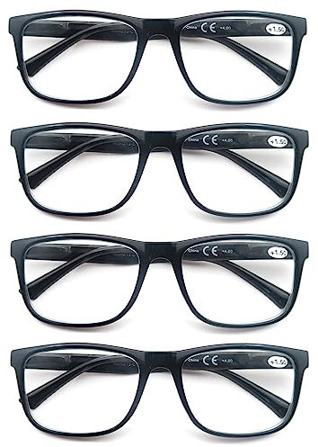 MODFANS 4 Pares de Gafas de Lectura 0.5 Hombres/Mujeres,Rectangular Gafas para Presbicia,Buena Vision Ligeras Comodas,Vista de Cerca/Vista Cansada(4 Negro)