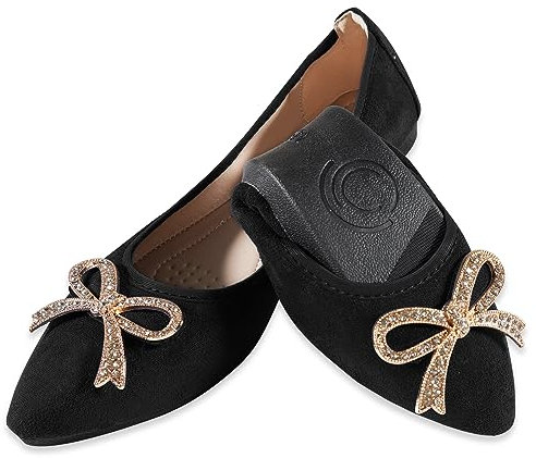 MACHSWON Ballet Flats for Women Comfortable Women's Flats Ballerina Folding Pumps Casual Dress Pointed Toe Black-1 Flats Shoes Women(Black-2, Size 5.5)
