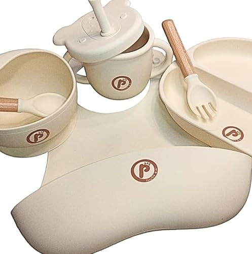 Popetes Kids - Vajilla Completa de Silicona para Bebé, Libres de BPA y Tóxicos | Set de Alimentación Infantil con Platos, Cubiertos, Babero y Vaso | Ideal para Regalo de Recién Nacido y Baby Shower
