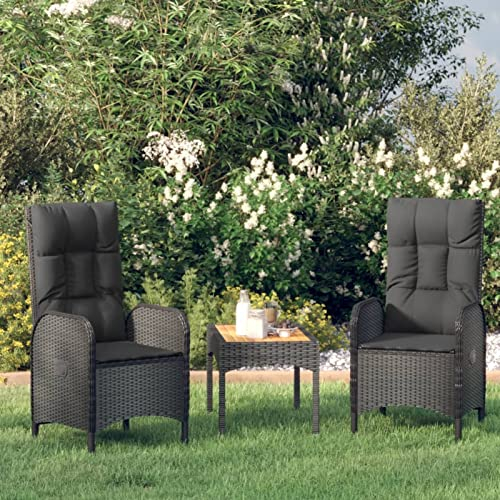 Homgoday 3-TLG. Garten Essgruppe mit Kissen Sitzgruppe Gartentisch mit 2 Stuhl Gartenmöbel Set Sitzgarnitur Gartenmöbel Essgruppe Gartengarnitur Balkon Garten Terrasse Schwarz Poly Rattan