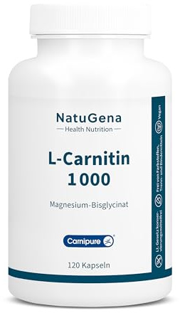 NatuGena L-Carnitin 1000, Carnipure L-Carnitin-Tartrat, Magnesium, 120 Kapseln (2 Monats Packung)
