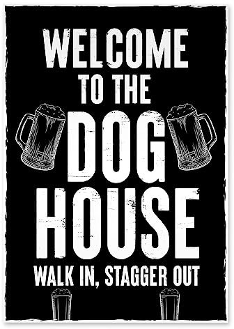 Red Ocean Welcome To The DOG HOUSE Funny Bar Sign Hanging Wall Bar Pub Man Cave Sign Gift For Men Alcohol Beer Gift