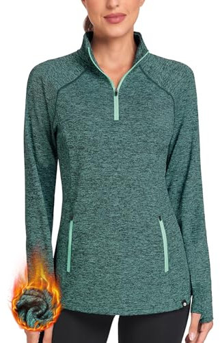 Soneven Damen Fleecepullover Stehkragen Hoodie Mit 1/4 Zip Pullover Sweatshirt Langarmshirt Oberteile Pulli für Herbst Winter,1/4 Zip Grün,M
