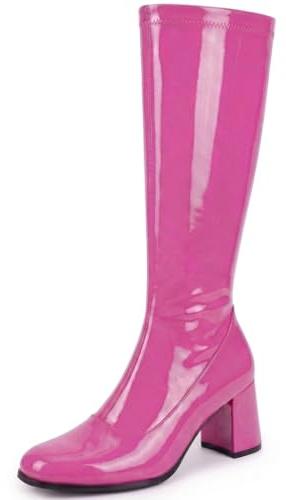 AYZAL Women’s Ladies Fancy Dress 1960'S 70'S Knee high Go Go Boots Retro Block Heel Girls boots (Fuchsia, UK Footwear Size System, Adult, Women, Numeric, Medium, 9)