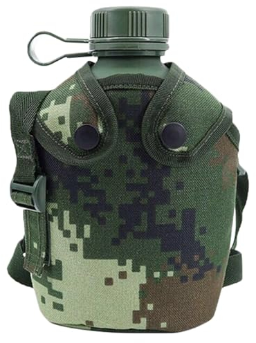 LoJax Botella de Agua Militar de Aluminio de 1 litro con Bolsa de Nailon Reforzado, Botella de Agua de cantimplora(A)