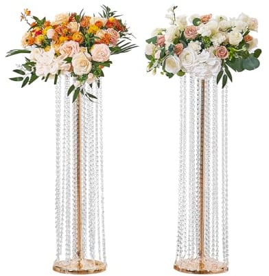 VEVOR Soportes para Flores de Boda 2 Piezas Estante de Flores de Boda Alto de 90 cm Soporte de Exhibición Floral de Metal Cristal para Eventos de Recepción, Decoración del Hogar, Hotel, Fiestas, Bodas