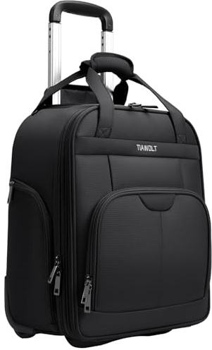 TIAWOLT Multi-functional 16Inch Underseat Carry on Luggage With Wheels Softside Lightweight Compact Travel Business Suitcase bag for Pilots and Crew, Black, 16 Inch Underseat, Softside Underseat
