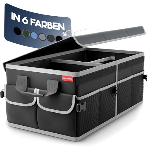 HELDENWERK Premium Kofferraum-Organizer mit Deckel stabil & rutschfest - Faltbare Auto Kofferraumtasche groß mit doppelten Böden - Kofferraumbox, Kofferraumorganizer Box