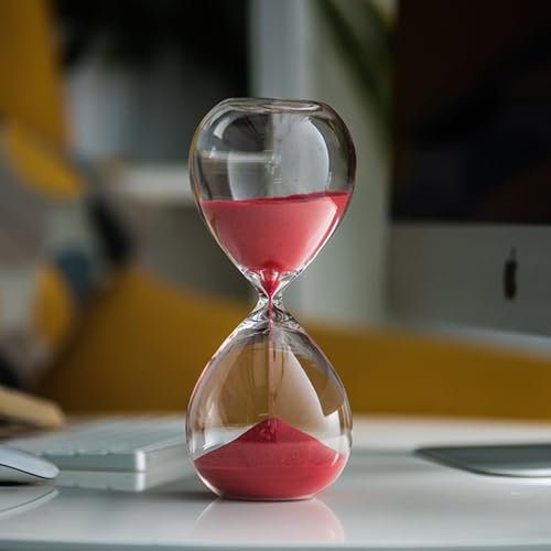 BURLOE Sanduhr 30Minuten, Rotierende Große Für Kinder Retro Deko Dekorative Aus Glas Mit Grauem Sand Perfekt Meditation Und Yoga Modernes Dekoration,Rot