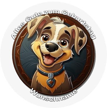Tortenbild-Wunschname, Hund, Dog, Zuckerbild, Essbares Foto für Torten, Tortenbild, Paw Tortenaufleger Ø 20cm - Super Qualität, 04601