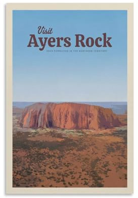 Jdheeh Vintage Ayers Rock Poster, Reiseposter, Leinwand, Kunstposter, Wanddekoration, Poster, 40 x 60 cm