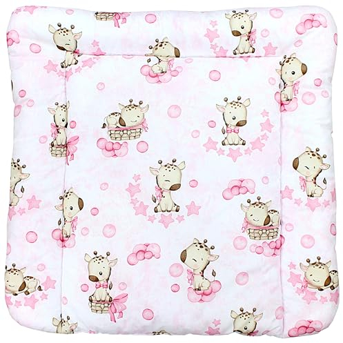 TupTam Baby Wickeltischauflage mit Baumwollbezug Gemustert, Farbe: Giraffe/Rosa, Größe: 75 x 85 cm