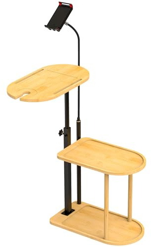 Linkidea Badewannentablett aus Holz mit Tablet-Halter, 3 Ebenen, multifunktionaler Badewannen-Caddy für platzsparende Aufbewahrung, verstellbares Badezimmer-Zubehör, geeignet für Telefon,