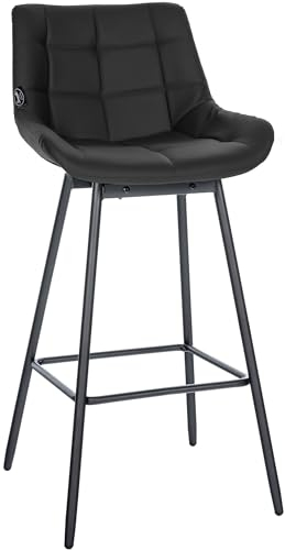 CLP Schwenkbarer Barhocker Weston I 90 Grad Drehbar Mit Rückstellung I Gepolsterter Sitz Mit Steppmuster I 4-Fuß Metallgestell Mit Fußstütze, Farbe:schwarz, Material:Kunstleder