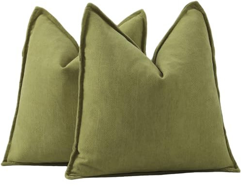 Madizz 2er Set Schlicht Chenille Kissenbezügen Weiche dekorative Kissenbezüge für Sofa Schlafzimmer Kissenhülle Moosgrün 60x60 cm Quadrat