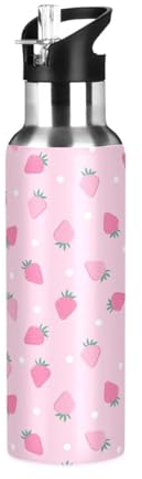 Bouteille d'eau avec paille anti-fuite - Jolie bouteille isotherme sous vide pour filles et garçons - 600 ml