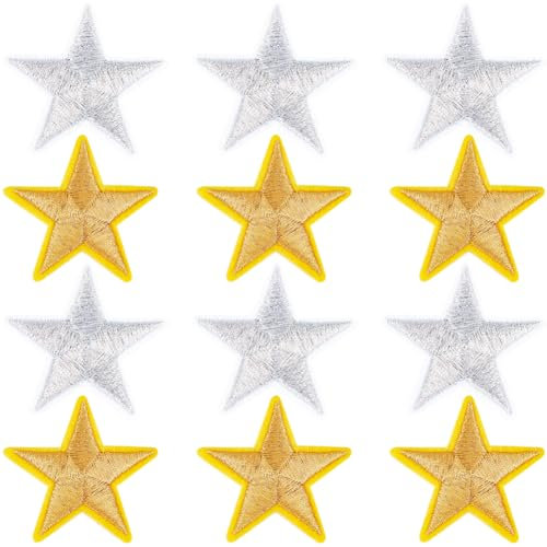CRASPIRE Star Iron on Patches Adhesive Stars Shape Embroidery Cloth Sew on Patch Small Yellow&White Appliques Embellishments 20Pcs Computerized for DIY Clothes Arts Crafts Jeans Repair Decoration