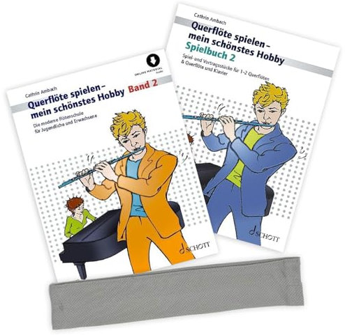 Querflöte spielen - mein schönstes Hobby Band 2 und Spielbuch 2 (ED 9332D, ED 9487, 9783795721930, 9783795757601) + Soundman Querflöten-Reinigungstuch (Starterset)