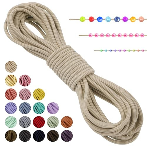 LEREATI Fil Elastique pour Bracelet, Fil Nylon 3mm x 5m Cordon Bracelet Cordon pour Collier, Fil pour Bracelet Perle, Bijoux, Artisanat, Chapeaux de Fête (Beige)