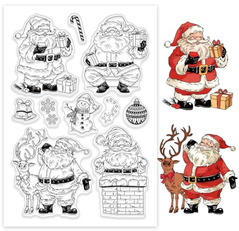 GLOBLELAND Weihnachtsmann Silikonstempel Weihnachtsstempel Transparente Stempel Weihnachtstag Klare Stamps Für Karten Herstellung DIY Scrapbooking Basteln