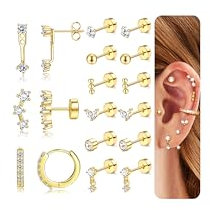 JeweBella Boucles d'Oreilles Femmes Acier Inoxydable Petites Boucles d'oreilles Argent Créoles Or Piercing Oreille Cartilage Clous d'oreilles Hypoallergéniques Lot Boucles d'oreilles Femme Or