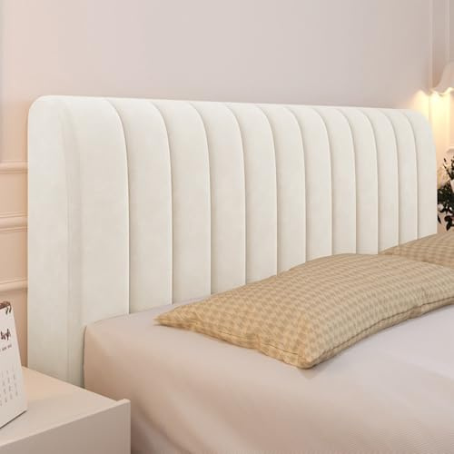 KCCRHIN Gepolstertes Bett Kopfteil Bezug Weicher Stretch Bettkopfteil Husse Universell Verdicken Kopfteilbezug Überzug Für Full Twin Queen King Staubdicht Bed Headboard Cover,Beige,160cm/63in