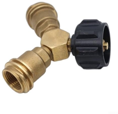 for FACULX Propane Y Splitter Propane Hose Adapter, with Shut Off Valve, 2 Way Cylinder Bottle Adapter, for BBQ Grills Gas Burner, for Camping Stoves, Grills, RV Camper