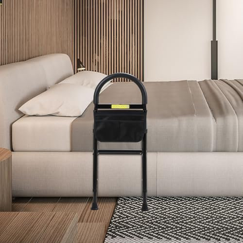 Fiqops Aufstehhilfe Bett, Aufstehhilfe Bett Senioren,mit Sensorlich,Aufstehhilfen mit Lagerung Tasche,Aufstehhilfe Höhenverstellbarer,Haltegriffe für Senioren,Stürzen in der Nacht