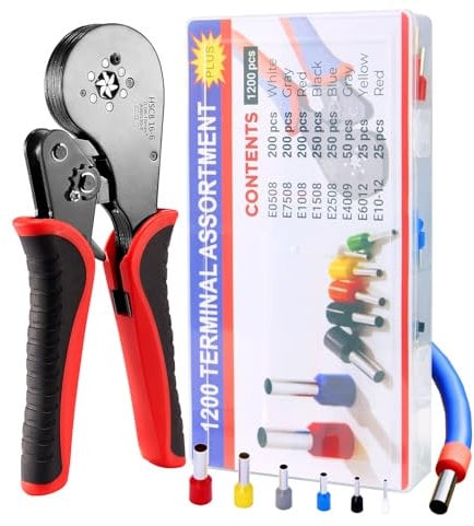 Donken Crimpzange 0.08-16mm² Set, Aderendhülsenzange Crimp Zange Sechskant Presszange mit 1200 Stück Aderendhülsen Set für Isoliert, Unisolierte, Crimpverbinder