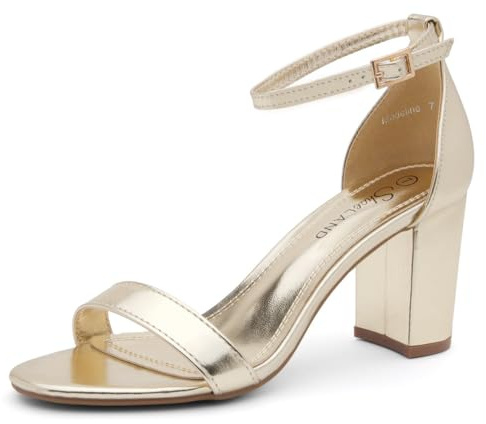 Shoe Land Women's Low Heels - 3-Inch Chunky Block Heeled Sandals with Ankle Strap | Open Toe Short Heels | Comfy Dressy Strappy Sandals for Wedding, Prom, Office