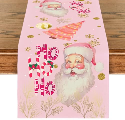 Tischfahnen Weihnachten Rosa Weihnachtsbaum Schneeflocke Leinen Weihnachtsdeko Tisch Tischläufer Modern Weihnachtstischläufer Für Drinnen Und Draußen Party Küche Esstisch Dekoration (D,33x150cm)