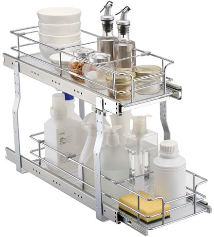 VEVOR 7 W x 21 D Pull Out Cabinet Organizer, Heavy Duty Slide Out Pantry Shelves, Chrome-Plated Steel Roll Out Drawers, Sliding Drawer Storage for Home, Inside Kitchen Cabinet, Bathroom, Under Sink