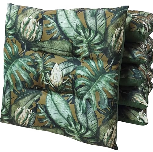 HABITA 33 HOME 6er Set Stuhlkissen 40x40x5 cm – Gepolsterte Sitzkissen mit Bändern – Bequeme & dekorative Küchenstuhlauflagen – Made in Italy (Forest)
