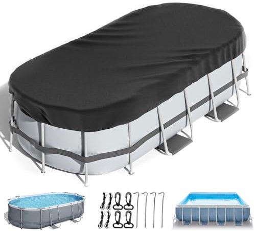 LXKCKJ 12X24FT Rectangular Pool Cover with Above Ground Pool, Solar Oval Pool Cover Protector with Accessories Set Ideal for Cold and UV Resistant, Dustproof (Black, 366X730 CM)
