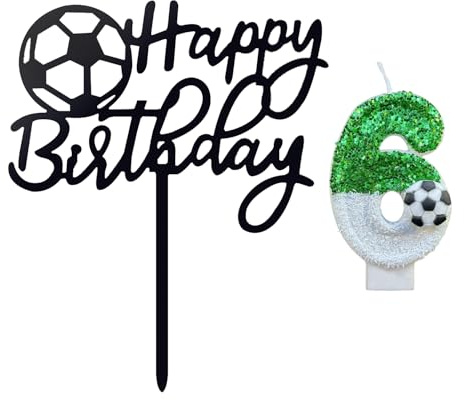 HDGSAFD 1 Stück Fußball-Kerze Nummer 6 Und 1 Stück Fußball-Alles Gute Zum Geburtstagskarte, Kreative Kerzen, Fußball-Themen-Kuchendekoration