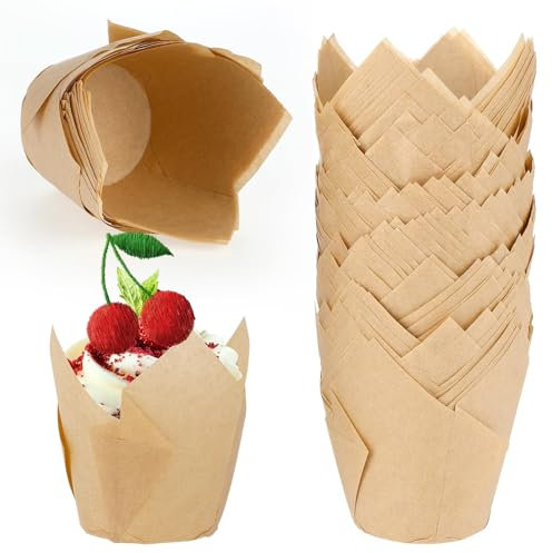 200pcs Natural Tulip Muffin Cases for Baking, Unbleached Baking Cups Cupcake Wrapper for Party, Cupcake Wrapper for Party, Wedding, Birthday, Christmas