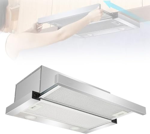 BDJSN Telescopic 220V Canopy Cooker Hood, 700mm Twin Motor Stainless Steel Extractor Hood with LED Light, 133W Low Noise Drawer Type Range Hood for Kitchen, Restaurant, Hotel