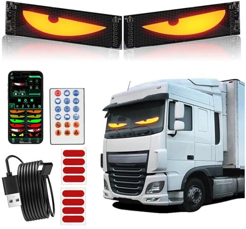 2er Led Augen für LKW Auto(12 * 60cm) Devil Eyes Light for Cars, Teufelaugen Licht Dynamische Programmierbarer Personalisiert Augen Lichtschilder, mit APP-Steuerung und Fernbedienung Bluetooth USB 5V