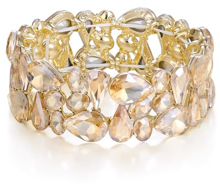 EVER FAITH Armband Damen Art Deco Prom Schmuck Oval Teardrop Kristall Elastisches Hochzeit Braut Stretch für Braut Party Braun Gold-Ton