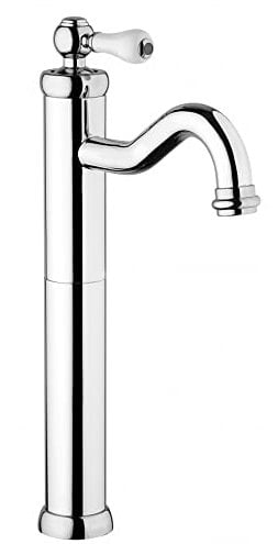 Yellowshop - Miscelatore bagno completo rubinetteria Como retrò vintage leva pomo bianco lavabo bidet vasca e doccia incasso esterno in ottone cromato flessibile inox Made in italy (Lavabo Alto)